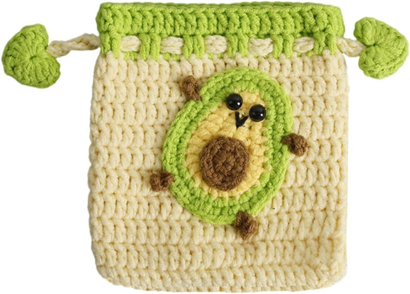 Small Crochet Purse 102% Handmade Knitted Storage Bag Cute Funny Kawaii Coin Change Purse Pouch Mini Cartoon Shark Funny Plush Drawstring Headphone Wallet for Women Girls Gift(Avocado)